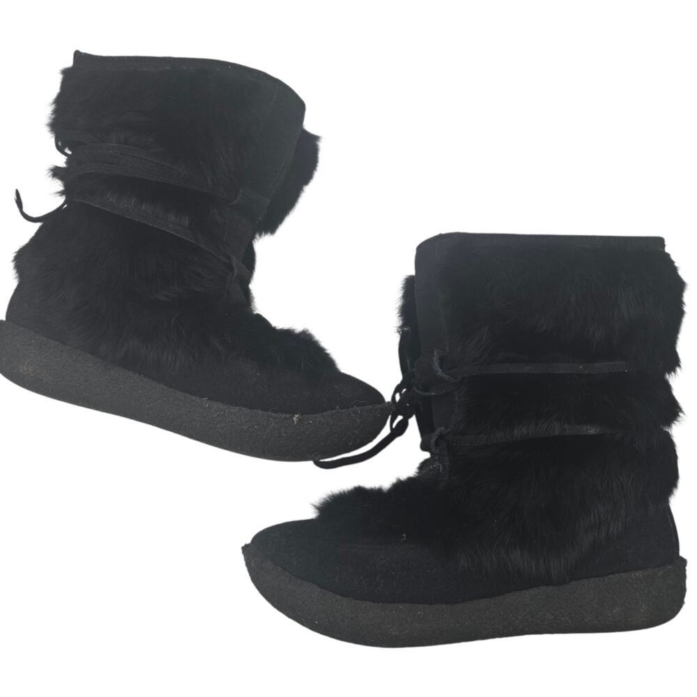 Diesel Sled Kids Snow Boots Faux Fur Lace Up Winter Leather Black Youth 4